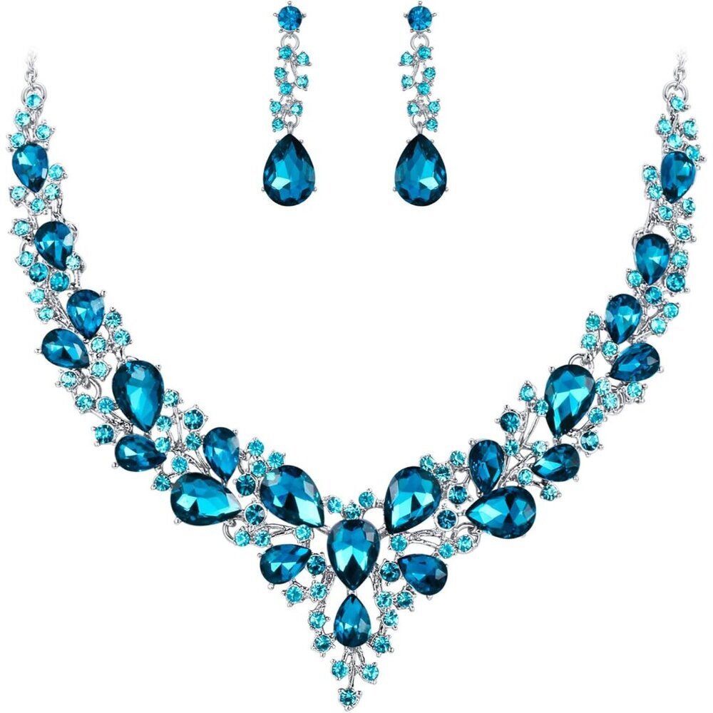 Women's Wedding Bridal Austrian Crystal Teardrop Cluster Statement Necklace Dang